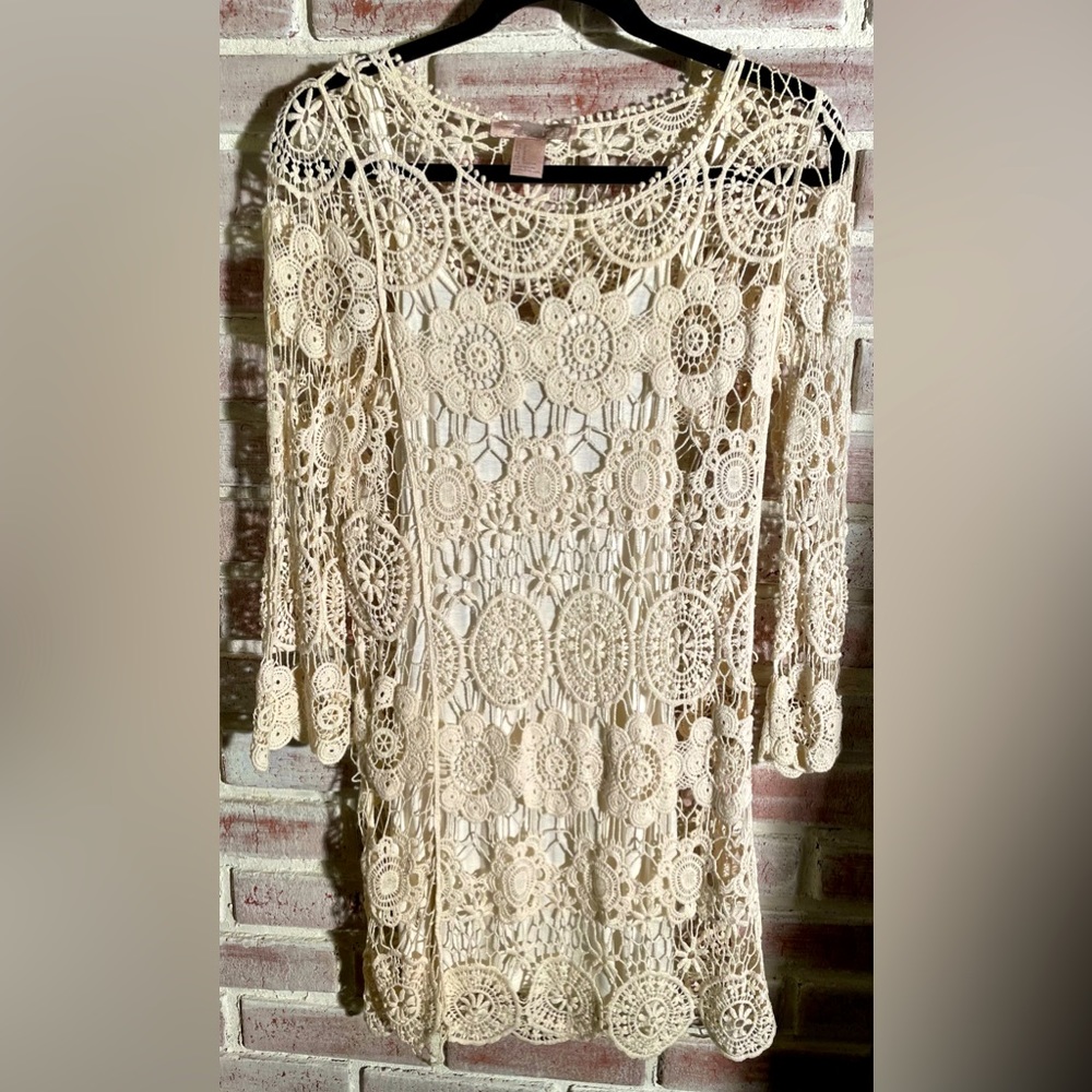 Love 21 crochet midi with cotton slip dress underneath. Size 8